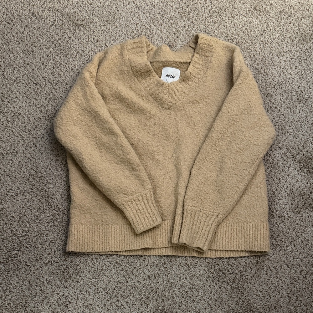 Aerie Tan Fuzzy Sweater Size L